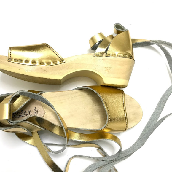 Loeffler Randall Inge Gold Lace-Up Wooden Sandals - Picture 4 of 6